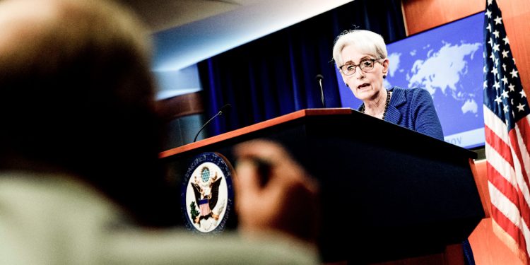 La secrétaire d'État adjointe Wendy Sherman s'exprime au département d'État à Washington, le 18 août 2021. Andrew Harnik—AFP/Getty Images