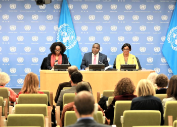 Conseil de sécurité de l'Onu : le Gabon « s'efforcera de faire de l'efficacité, de la transparence et du consensus”, Xavier Michel Biang face à la presse. © D.R.